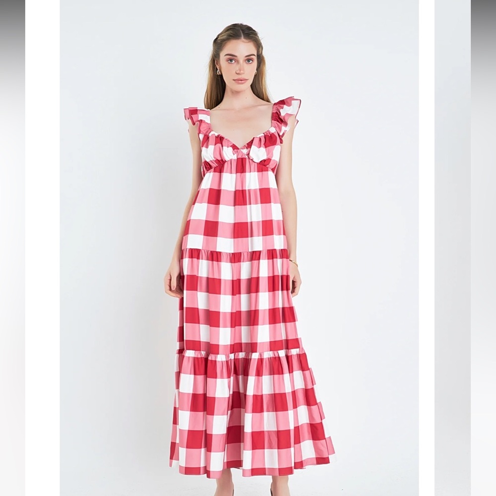 NWT Red and White Gingham Maxi Dress